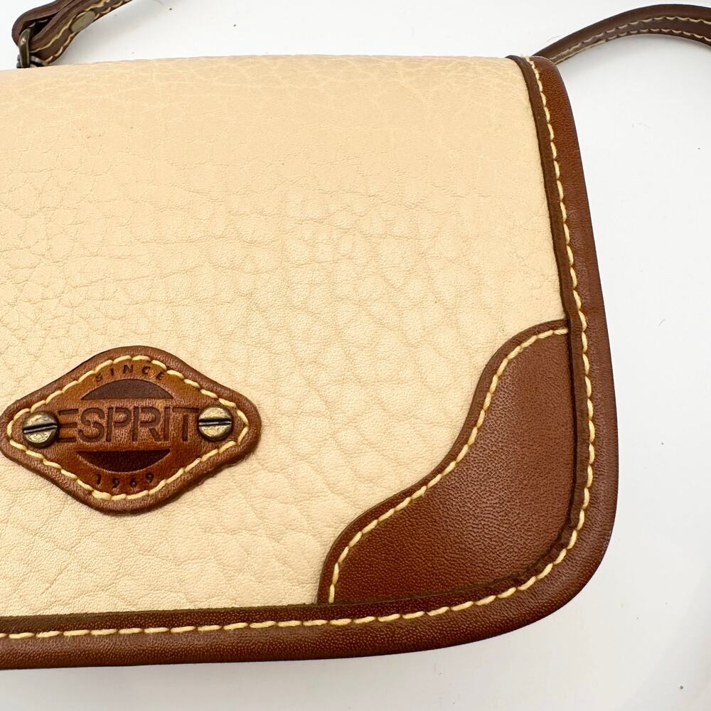 Esprit Beige Tan Trim Mini Camera Crossbody Bag Vintage 90s Faux Pebble Leather - Picture 5 of 10